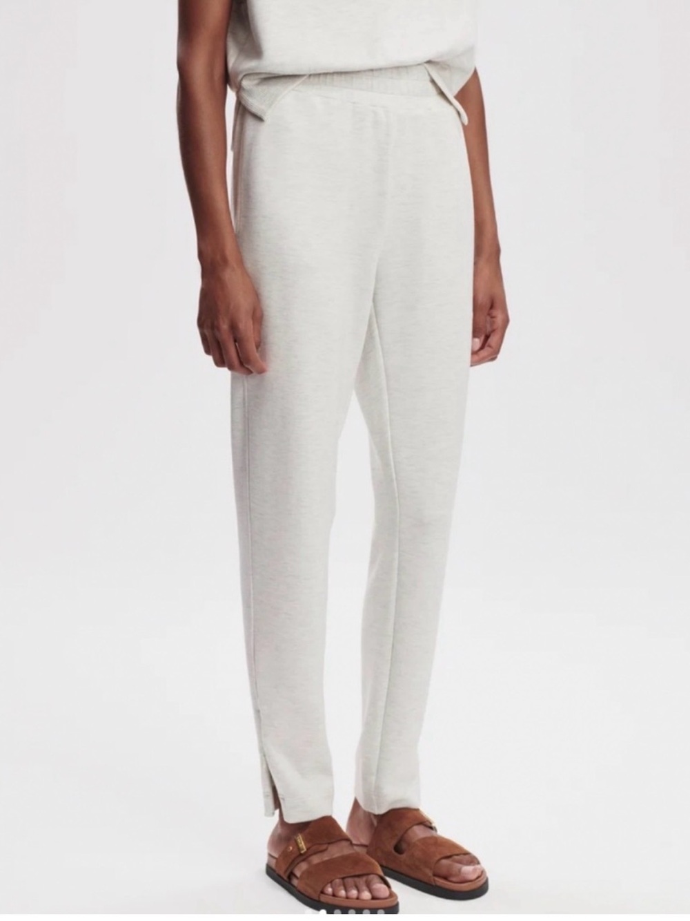 NEW Varley Slim Zip Hem Pant 29.5" Womens Large DoubleSoft Ivory Marl Sweatpants